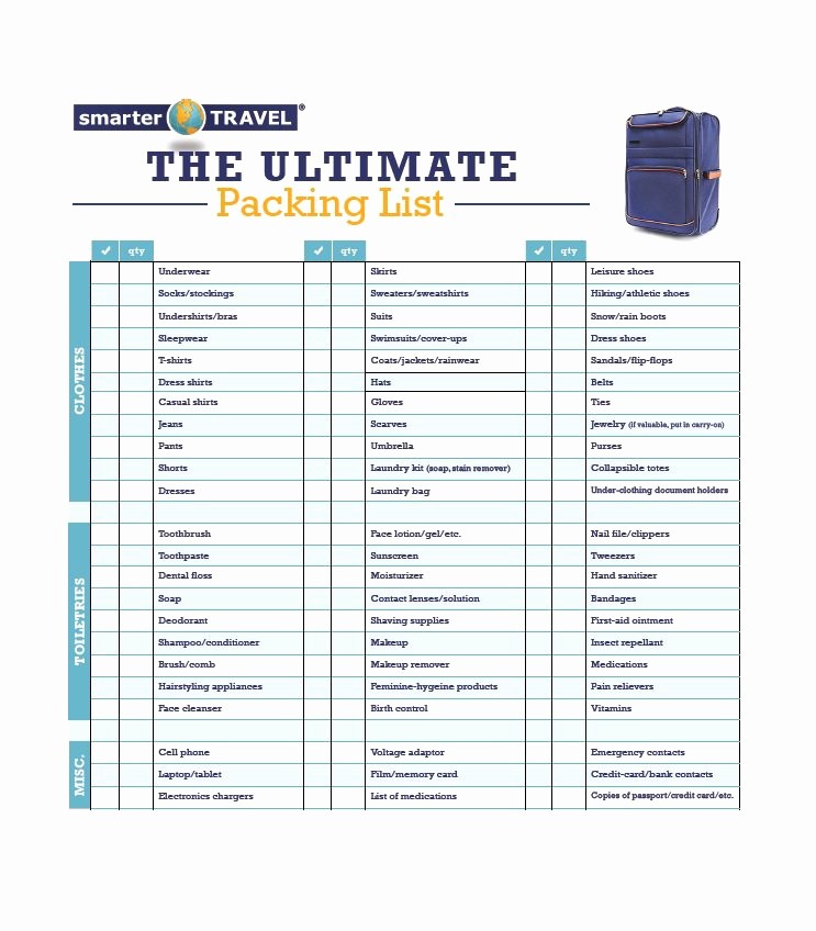Packing List for Vacation Template New 40 Awesome Printable Packing Lists College Cruise