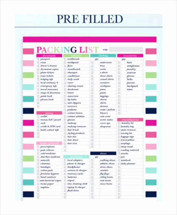 Packing List for Vacation Template New Travel Packing List 10 Free Word Pdf Psd Documents