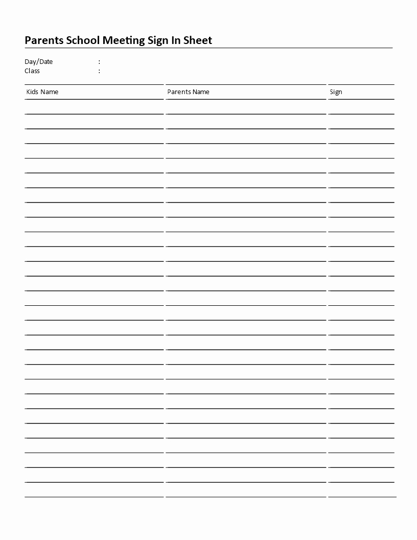 Parent Meeting Sign In Sheet Best Of Free Parents School Meeting Sign In Sheet