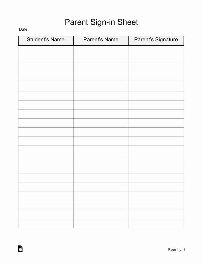 Parent Meeting Sign In Sheet New Parent Sign In Sheet Template
