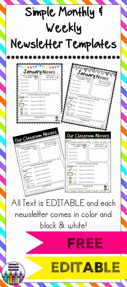 Parent Newsletter Template for Teachers Elegant Editable Classroom Newsletter Templates Color &amp; Black