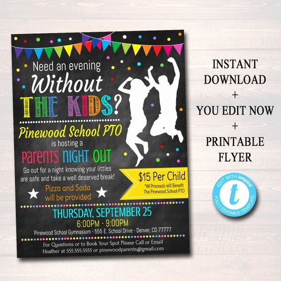 Parent Night Out Flyer Template Fresh Editable Parents Night Out Flyer Printable Pta Pto School