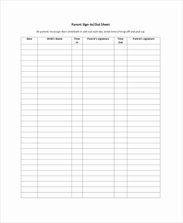 Parent Sign In Sheet Pdf Best Of 9 Sample Sign In Sheets