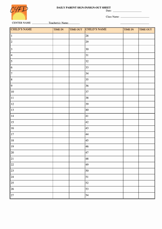 Parent Sign In Sheet Pdf Inspirational top 6 Parent Sign In Sheets Free to In Pdf format