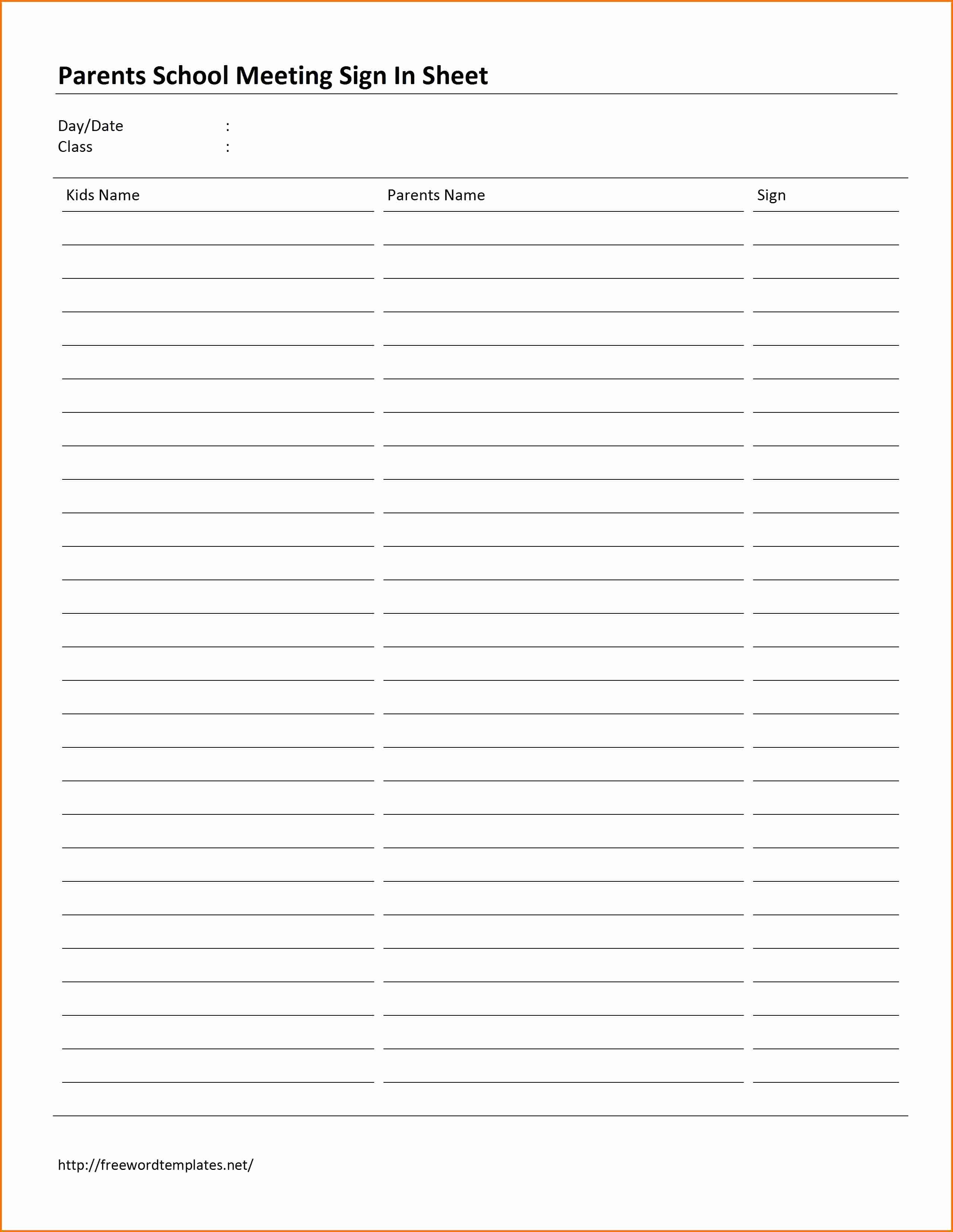 Parent Sign In Sheet Pdf New event Sign In Sheet Template