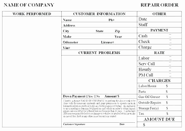 Parts order form Template Excel Awesome Auto Work order Template Automotive Work orders Template