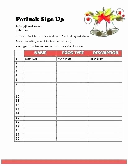 Party Food Sign Up Sheet Awesome Potluck Food List Food Sign Up Sheet Template Final Vision