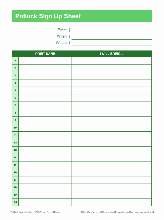 Party Food Sign Up Sheet Awesome Potluck Sign Up Sheets for Excel and Google Sheets