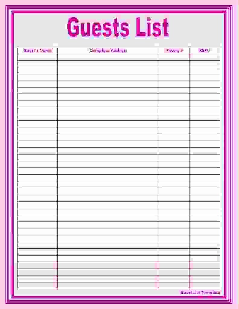 Party Guest List Template Free Awesome 5 Party Guest List Template