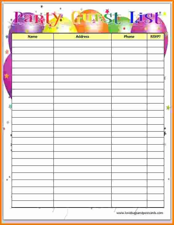 Party Guest List Template Free Elegant 4 Party Guest List Template