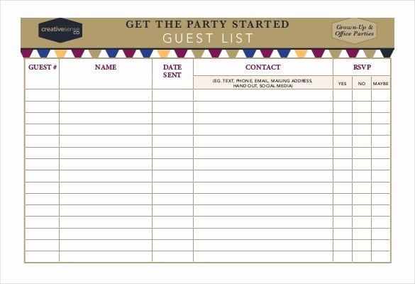 Party Guest List Template Free Elegant Birthday Guest List Template