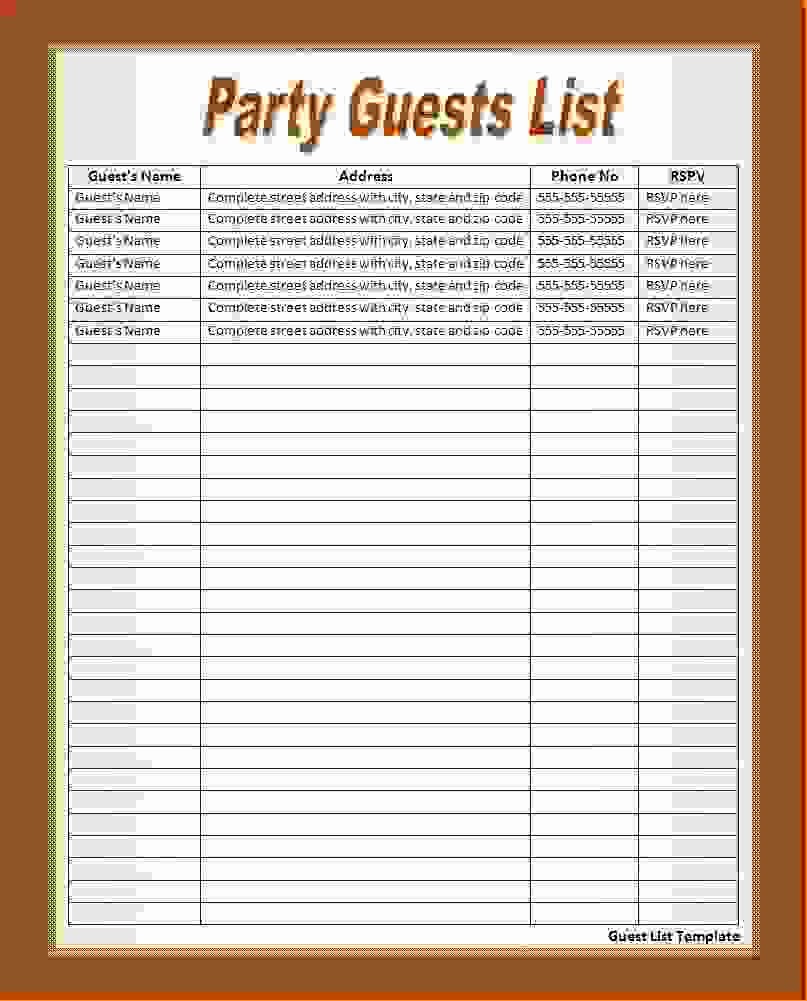 Party Guest List Template Free Lovely 5 Party Guest List Template
