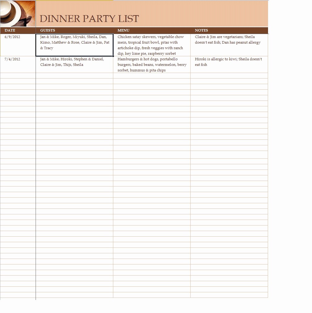 Party Guest List Template Free Lovely Party Guest List Template Sample