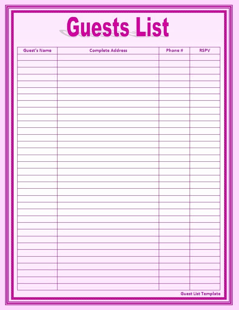 Party Guest List Template Free Luxury 10 Guest List Templates