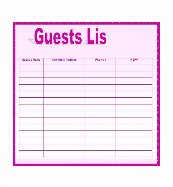 Party Guest List Template Free Luxury Wedding Guest List Template – 10 Free Sample Example