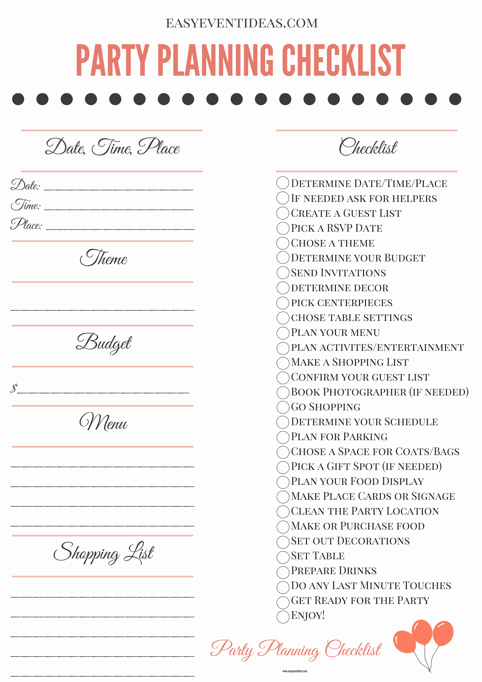 Party Planner Checklist Template Free Elegant Printable Party Planning Checklist – Easy event Ideas