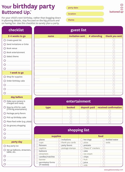 Party Planner Checklist Template Free Inspirational Free Printable Birthday Party Checklist form buttoned Up