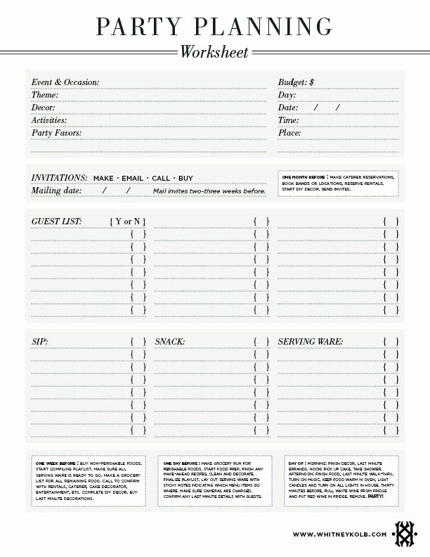 Party Planner Checklist Template Free New Party Planning Worksheet Amazing Party Ideas