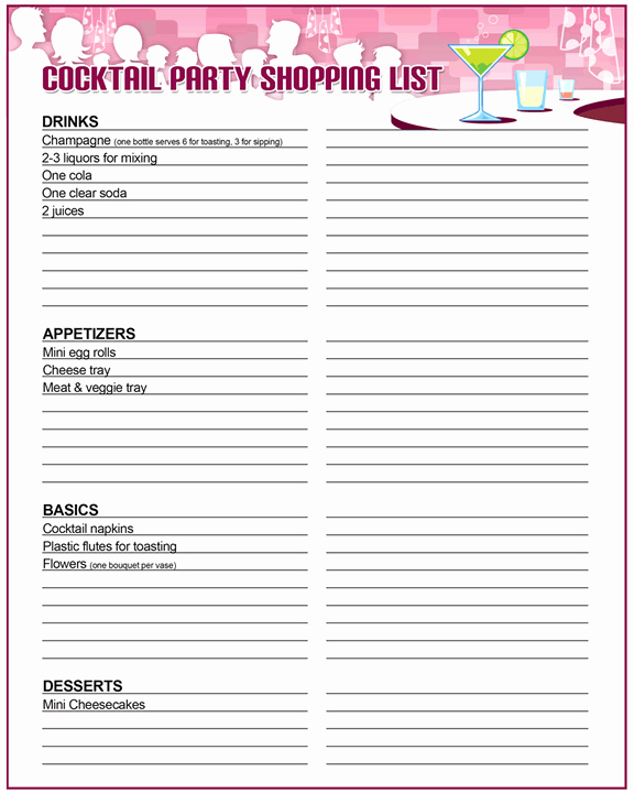 Party to Do List Template Fresh Cocktail Party Shopping List