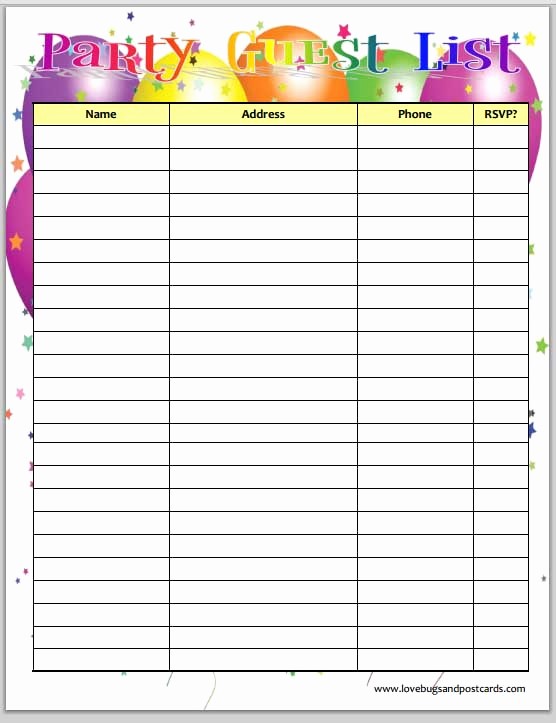 Party to Do List Template Fresh Free Printable Birthday Party Guest List Planner
