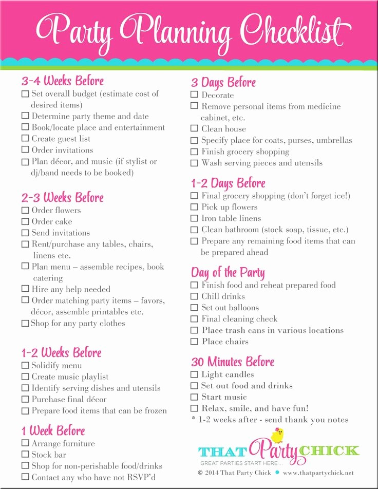 Party to Do List Template Lovely Party Planning Checklist …