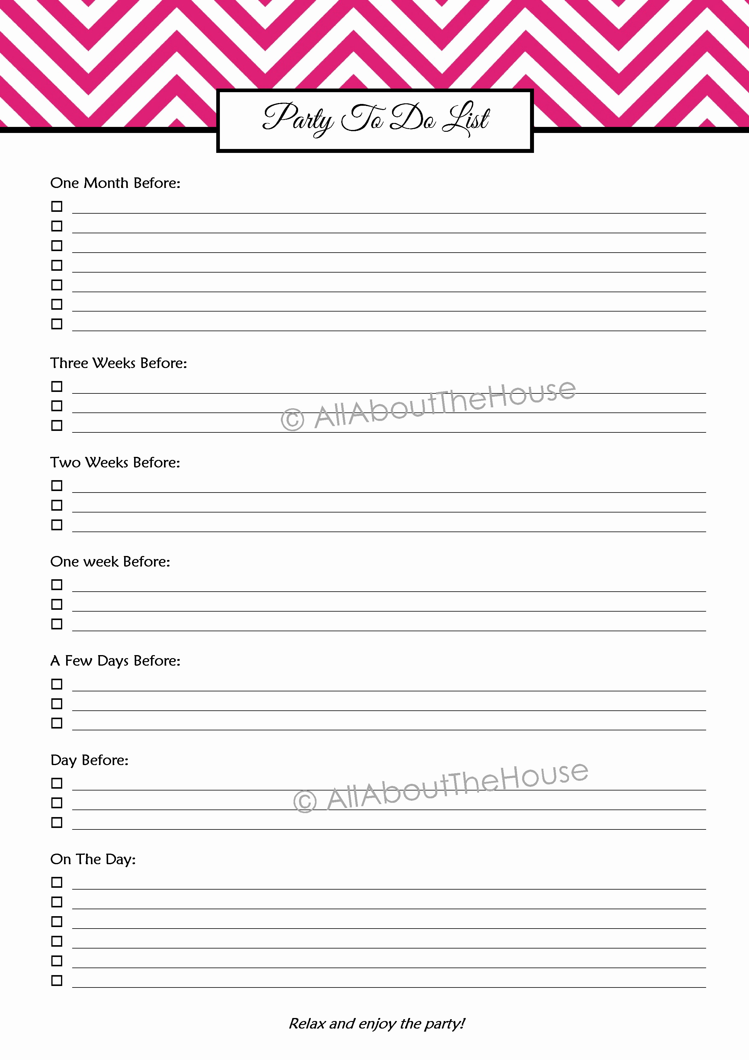 Party to Do List Template Luxury Party to Do List