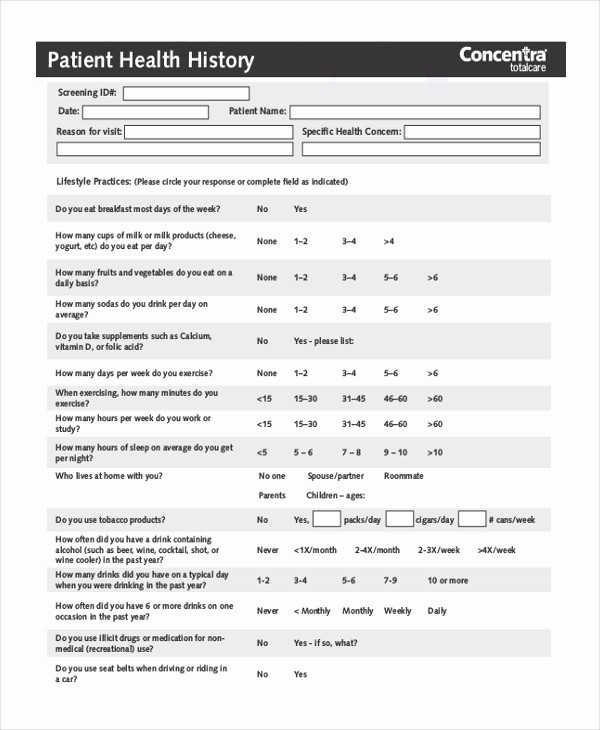Patient Health History form Template Awesome Sample Health History form 10 Free Documents In Pdf