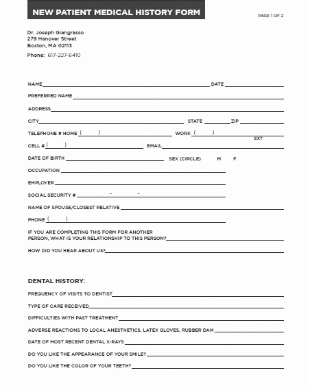 Patient Health History form Template Inspirational Giangrasso Dental