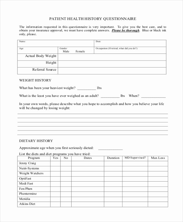 Patient Health History form Template Lovely Sample Patient Health Questionnaire form 8 Free
