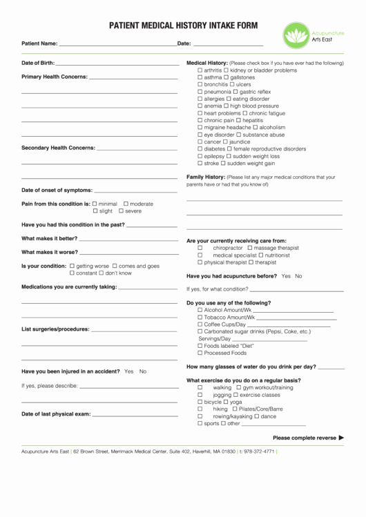 Patient Health History form Template New Patient Medical History Intake form Printable Pdf