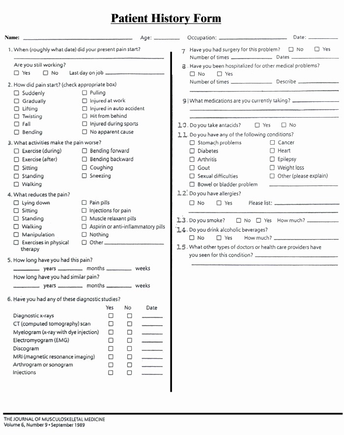 Patient Health History form Template Unique Blank Patient Medical History forms to Pin On