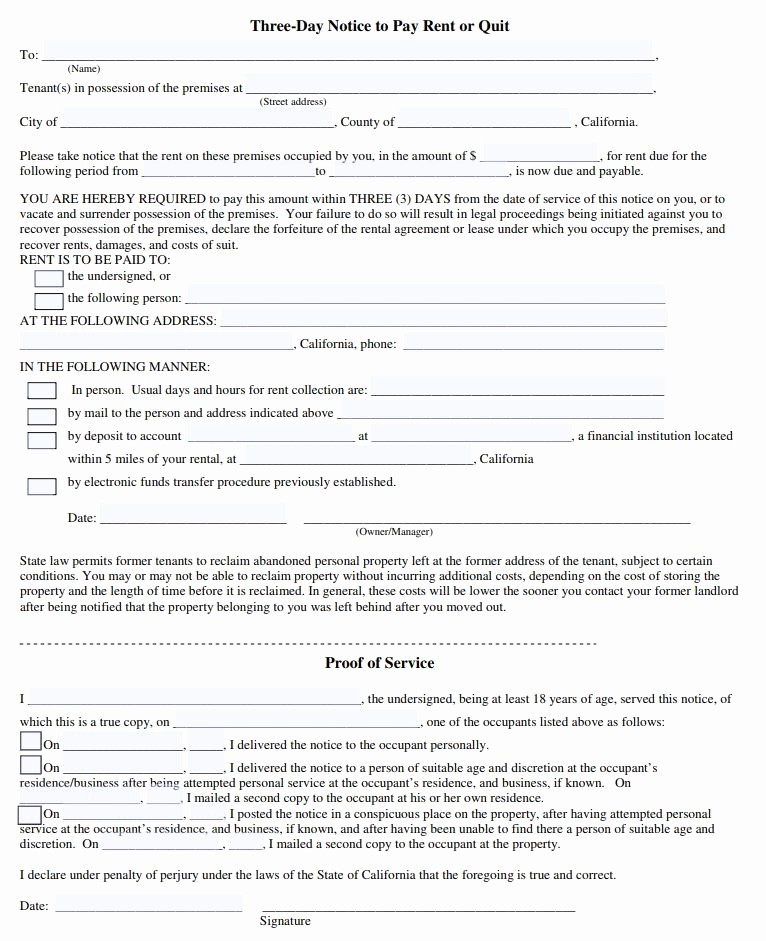 Pay or Quit Notice Sample Luxury Free California 3 Day Notice to Pay Rent Quit form Pdf