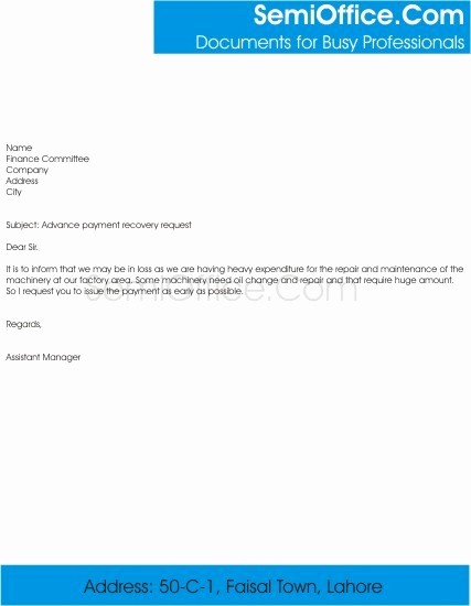 Payment Request Letter to Client Elegant Ad Advance Payment Letter format to Client with