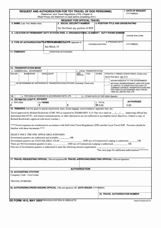 Per Diem Request form Template Beautiful Dd form 1610 Request and Authorization for Tdy Travel