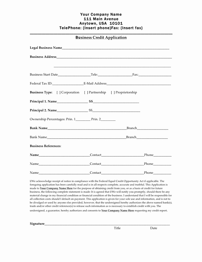 Personal Credit Application form Free Awesome Business Credit Application form Pdf – Business form Templates