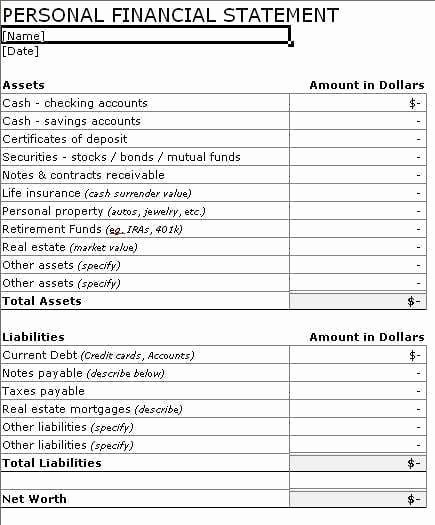 Personal Finance Balance Sheet Template Beautiful 8 Personal Financial Statement Templates Excel Templates