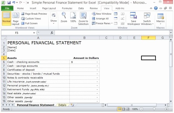 Personal Financial Plan Template Excel Fresh Simple Personal Finance Statement Template for Excel