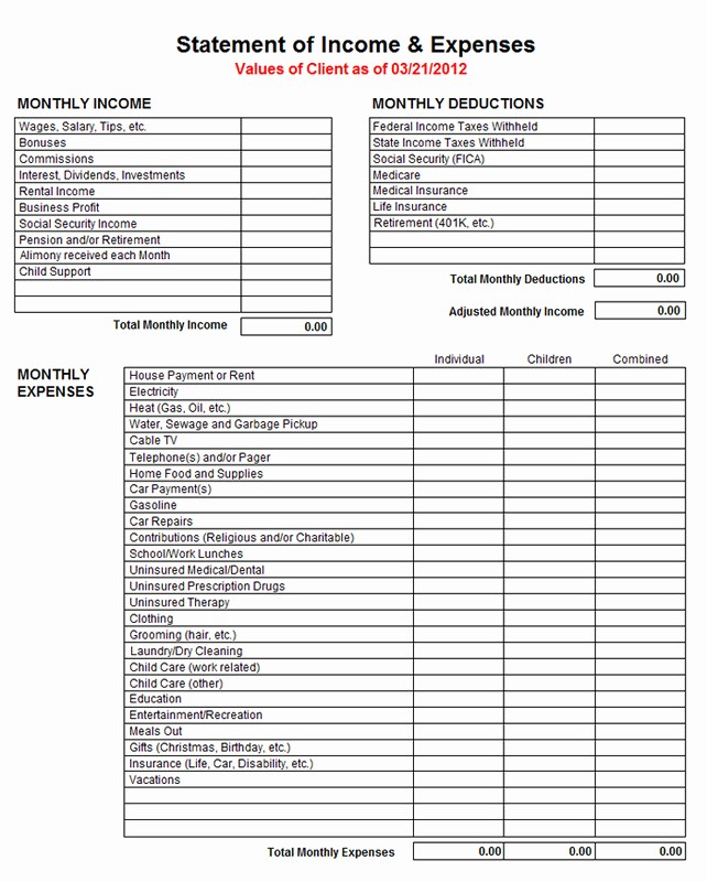 Personal Income and Expense Sheet Awesome Printable In E and Expense form In E and Expense