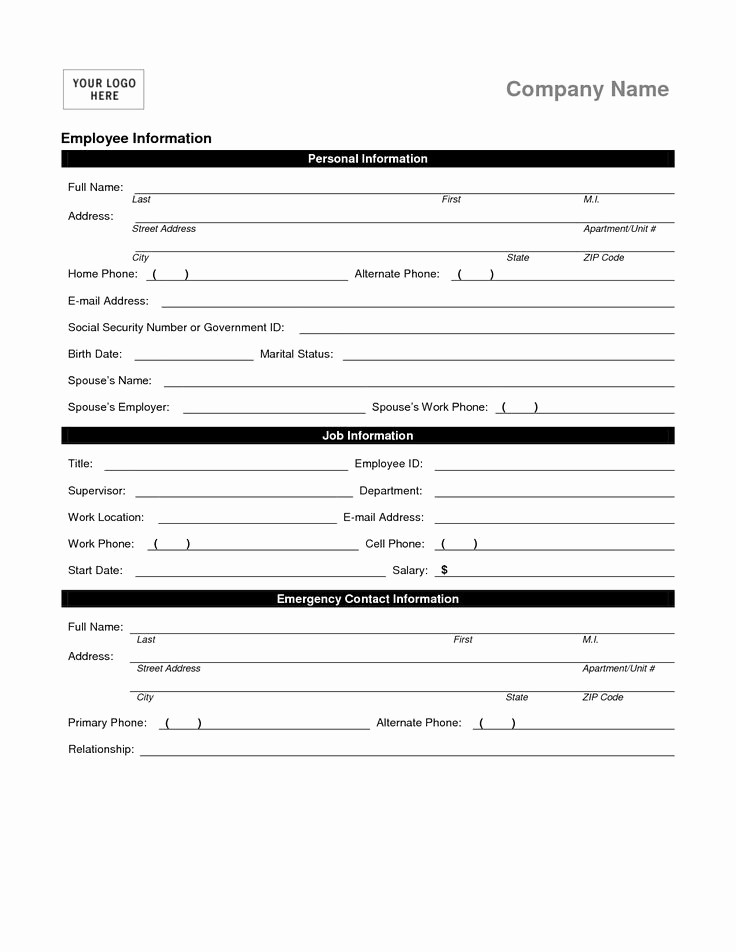 Personal Information form for Students Awesome Employee Personal Information form Template