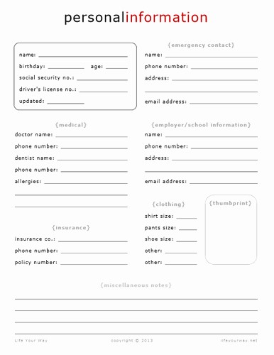Personal Information form for Students Awesome Home Management Notebook