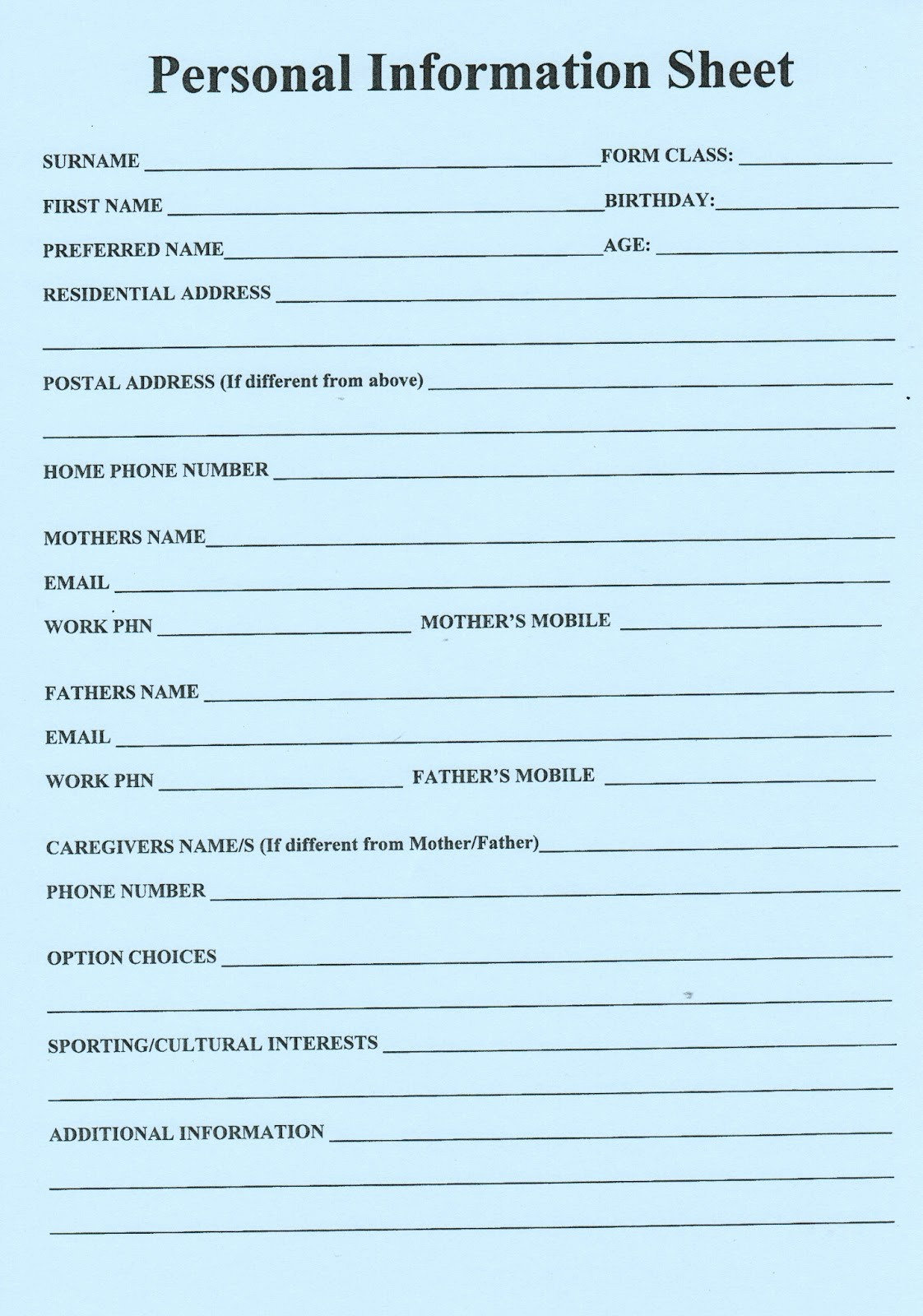 Personal Information form for Students Best Of 12pywghs2013 January 2013