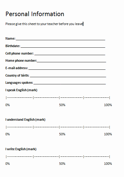 Personal Information form for Students Best Of Esl Ell – Teachertec