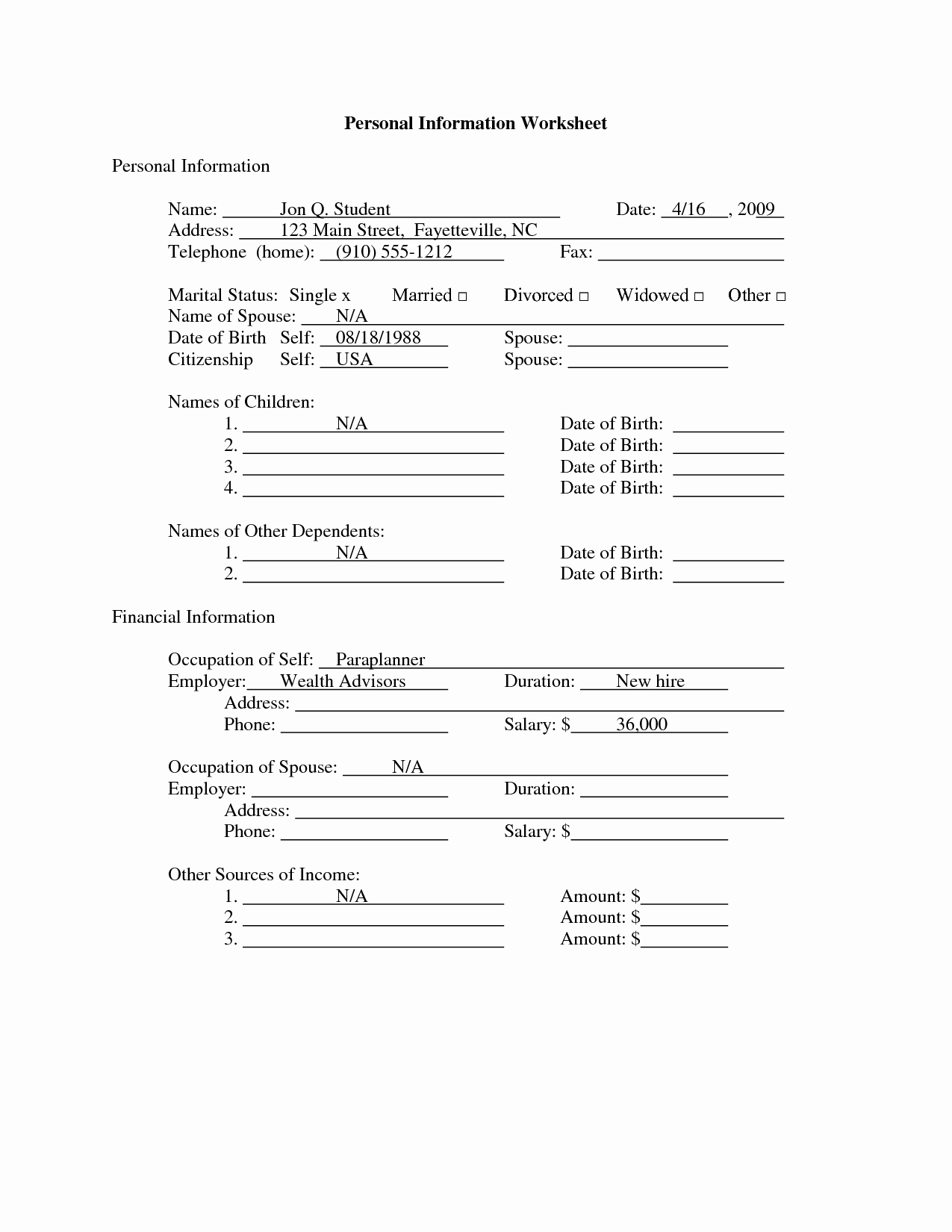 Personal Information form for Students Elegant 14 Best Of Student Information Worksheet Student