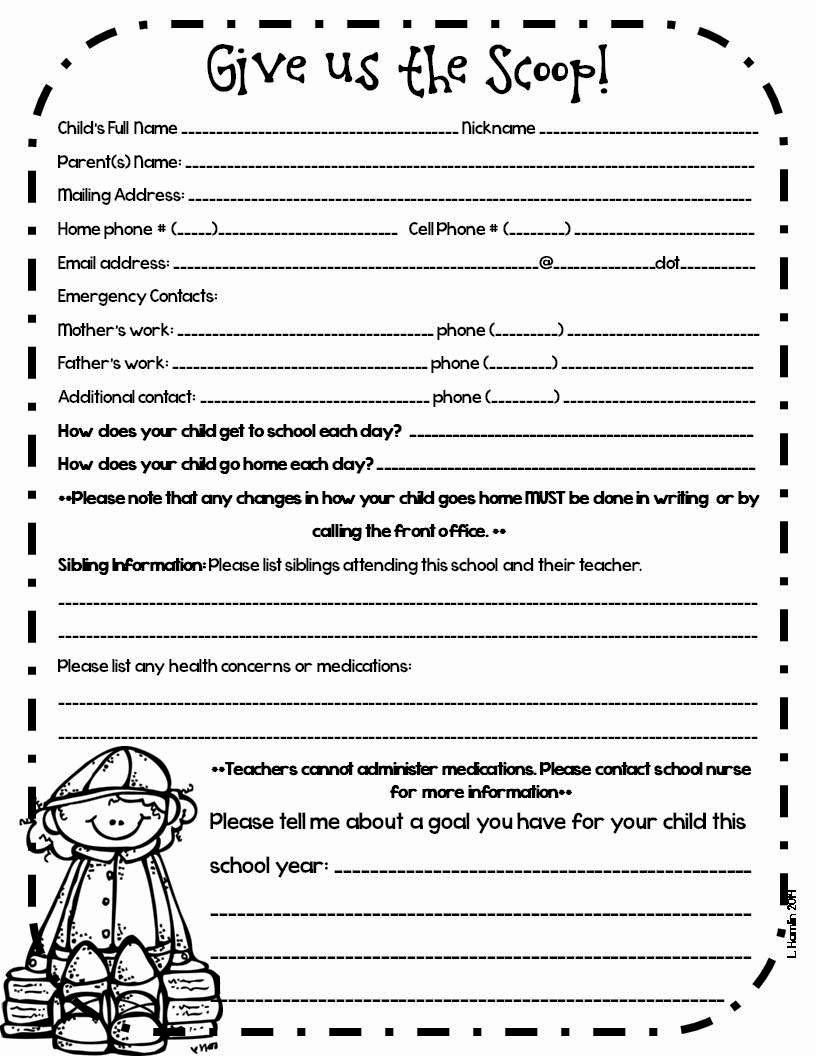 Personal Information form for Students Elegant What S the Scoop Student Information Sheets for the