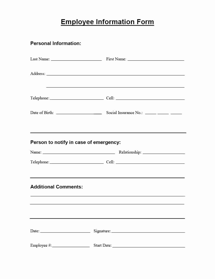 Personal Information form for Students Fresh 47 Printable Employee Information forms Personnel