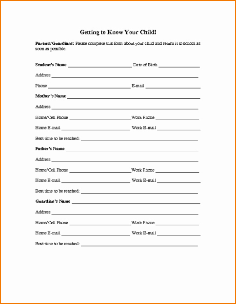 Personal Information form for Students Fresh 5 Information Sheet Template