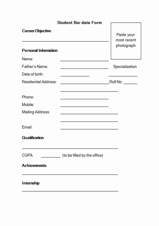 Personal Information form for Students Inspirational Bio Data forms Find Word Templates