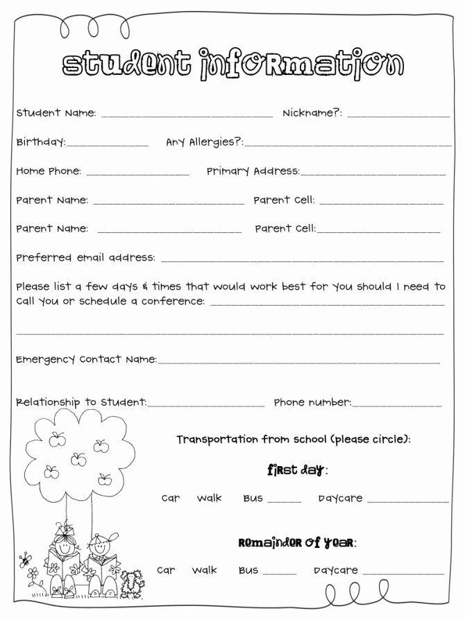Personal Information form for Students Lovely Parent Contact Information Sheet Template form for