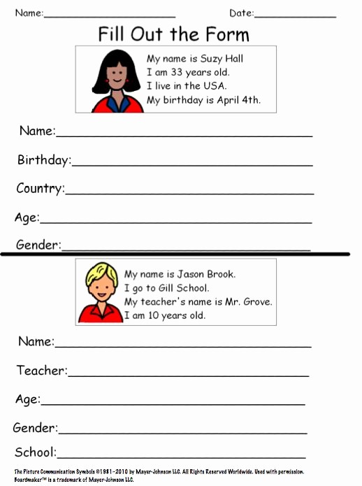 Personal Information form for Students Lovely Personal Information Worksheets Google Search