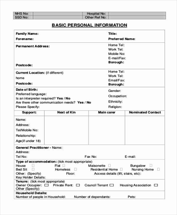 Personal Information form for Students Lovely Sample Personal Information forms 8 Free Documents In Pdf